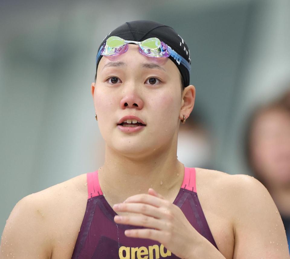 女子１００ｍバタフライで優勝した平井瑞希（撮影・佐々木彰尚）