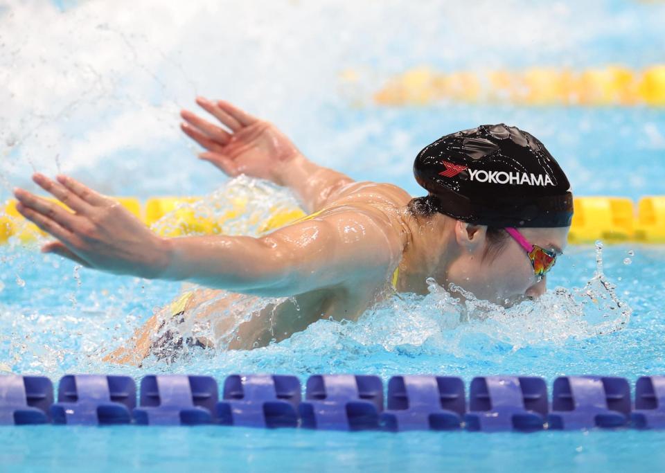 女子１００ｍバタフライで２位の池江璃花子（撮影・佐々木彰尚）