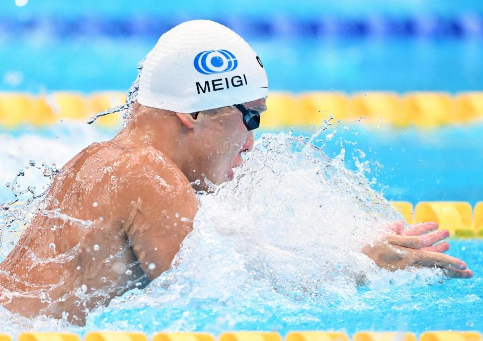 男子５０メートル平泳ぎ決勝　力泳する谷口卓