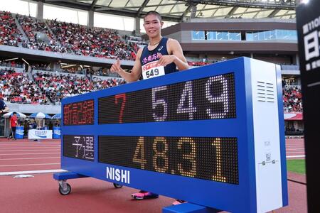 男子４００メートル障害予選でＵ２０日本新記録を達成した後藤大樹