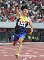 男子１００メートル決勝　優勝した多田修平