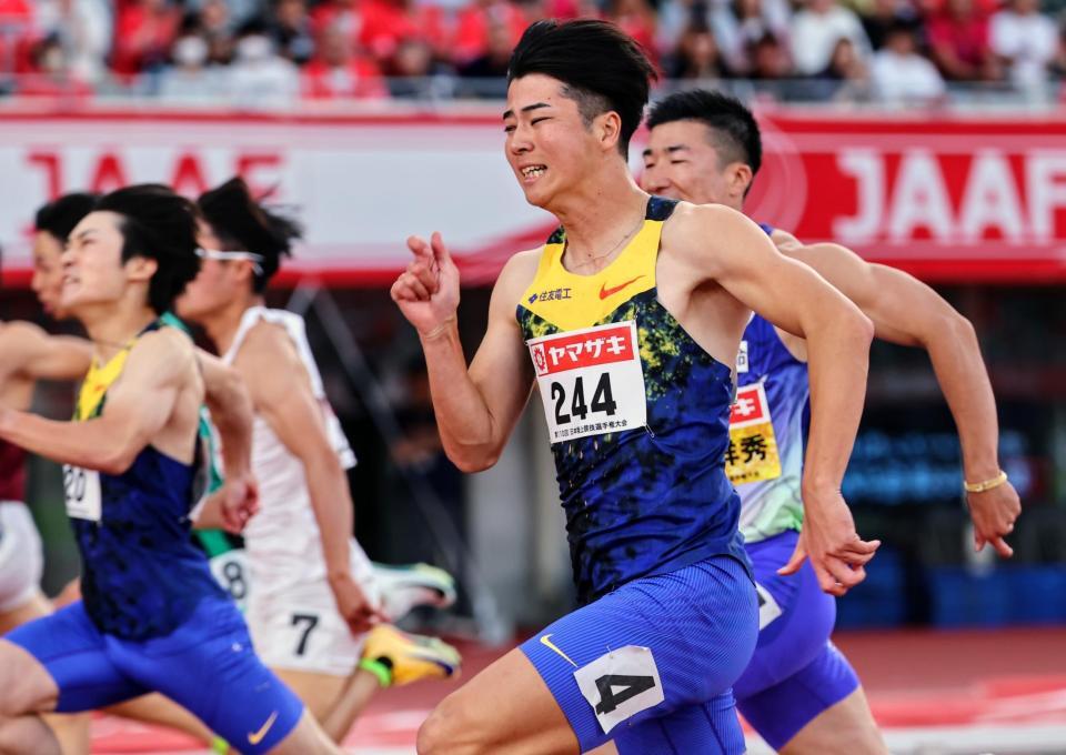 男子１００メートル決勝　力走する多田修平