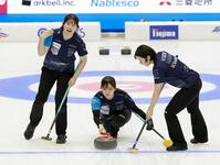 　女子決勝の北海道銀行戦でショットを放つＳＣ軽井沢クの上野美