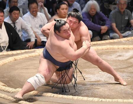 寄り切りで藤凌駕（手前）を下す若元春