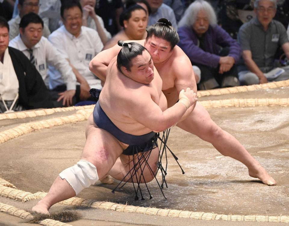 寄り切りで藤凌駕（手前）を下す若元春
