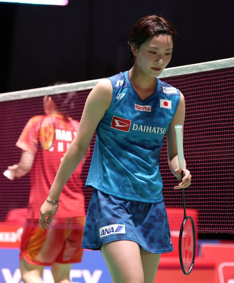 韓悦（奥）相手にストレートで敗れ、初戦敗退となった宮崎友花（撮影・伊藤笙子）