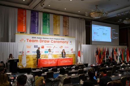　愛知・名古屋アジア大会の団体球技の組み合わせ抽選会＝２３日午後、名古屋市