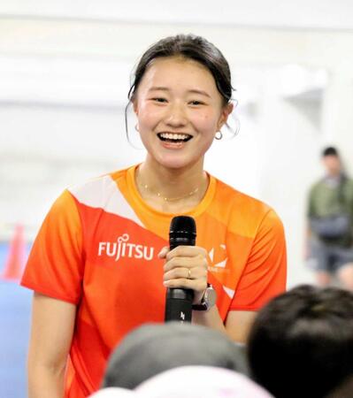 　陸上教室に参加した田中佑美（撮影・南香穂）