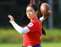 練習で汗を流す磐田千紘（撮影・石井剣太郎）