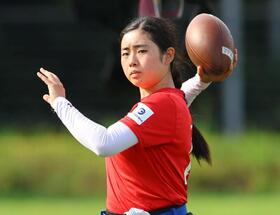 練習で汗を流す磐田千紘（撮影・石井剣太郎）