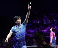 決勝進出を決めた張本智和（撮影・佐々木彰尚）