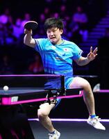 男子シングルス決勝でプレーする張本智和