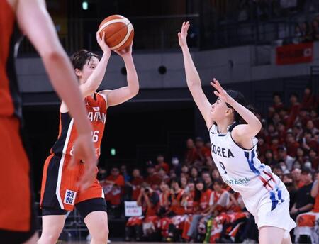 第４Ｑ、勝ち越しのシュートを決める田中こころ（撮影・石井剣太郎）