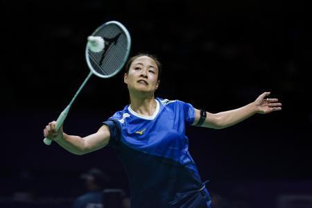 　女子シングルス３回戦　米国選手と対戦する奥原希望＝ニューデリー（ゲッティ＝共同）