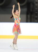 女子ＦＳ、演技を終え、喜びを爆発させる島田麻央（撮影・伊藤笙子）