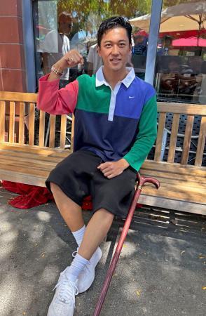 　全米テニス車いすの部の開幕を前に、取材に応じる小田凱人＝７日、ニューヨーク（共同）