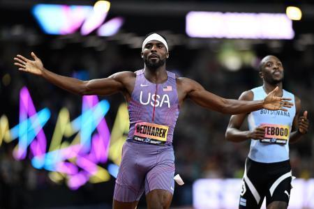 　２００ｍを今季世界最高の１９秒５２で制したケネス・ベドナレク＝１３日、ブダペスト（ＡＰ＝共同）