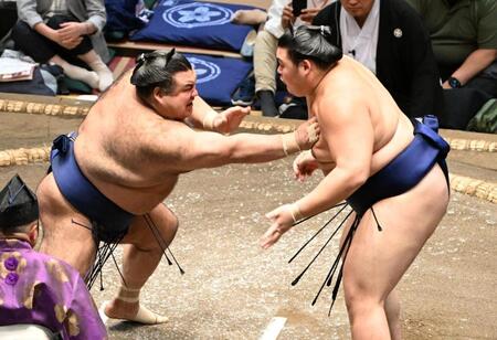 大の里（右）を攻める高安