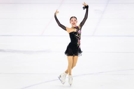 　フィギュアスケートのジュニア・グランプリ（ＧＰ）シリーズのトルコ大会で、女子ショートプログラム（ＳＰ）首位となった岡田芽依＝１７日、アンカラ（国際スケート連盟提供・ゲッティ＝共同）