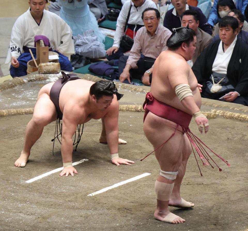 大栄翔（右）に敗れた霧島（撮影・佐々木彰尚）
