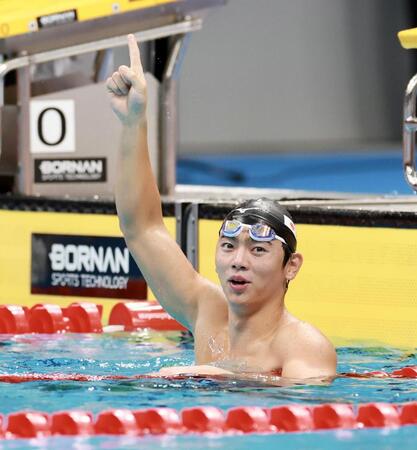 男子１００ｍバタフライ決勝を制した光永翔音（撮影・伊藤笙子）