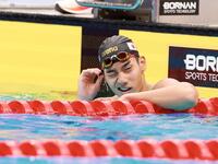 男子２００ｍ自由形決勝で銅メダルを獲得するも、悔しさを滲ませる村佐達也（撮影・伊藤笙子）