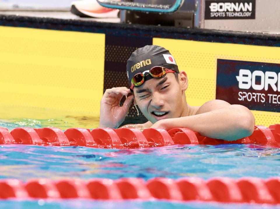 男子２００ｍ自由形決勝で銅メダルを獲得するも、悔しさを滲ませる村佐達也（撮影・伊藤笙子）