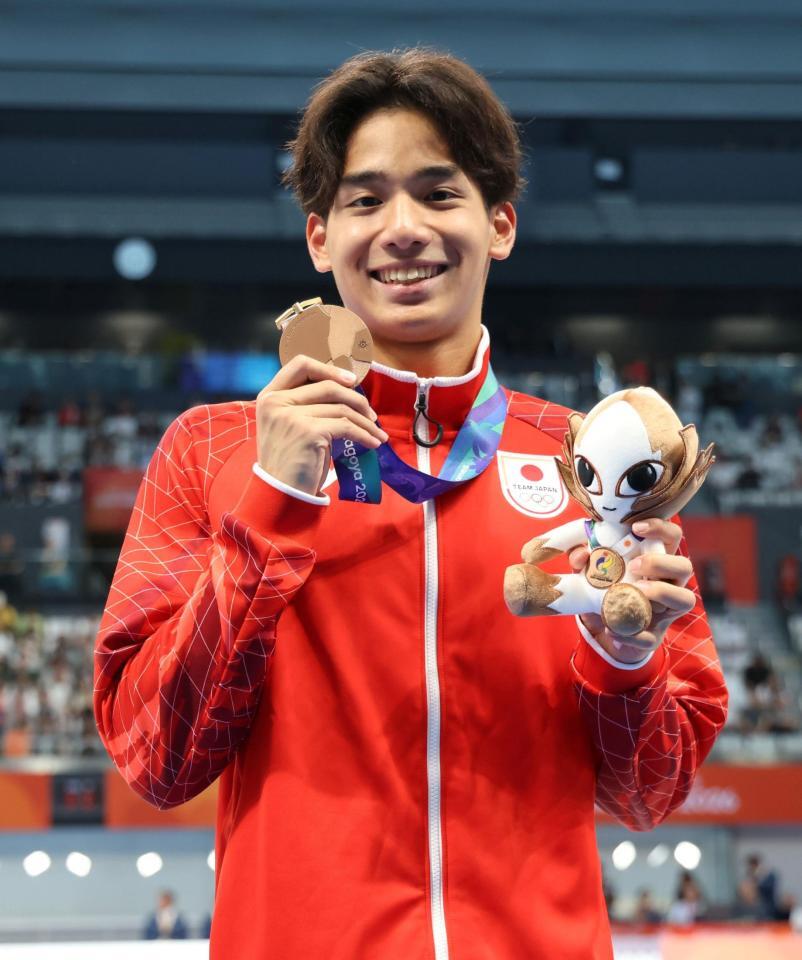 男子２００ｍ自由形で銅メダルを獲得した村佐達也（撮影・伊藤笙子）
