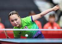 女子団体決勝　中国戦でプレーする伊藤美誠