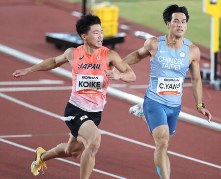 男子１００メートル準決勝でゴールする小池祐貴（左）＝撮影・中田匡峻