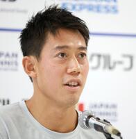 ジャパンＯＰを前に会見を開いた錦織圭（撮影・伊藤笙子）