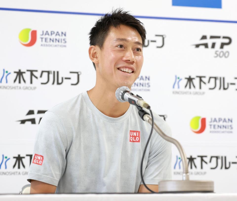 ジャパンＯＰを前に会見を開いた錦織圭（撮影・伊藤笙子）