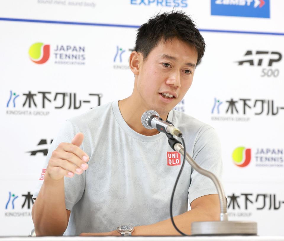 ジャパンＯＰを前に会見を開いた錦織圭（撮影・伊藤笙子）