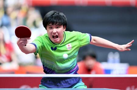 男子シングルス準々決勝　イラン選手と対戦する張本智和　