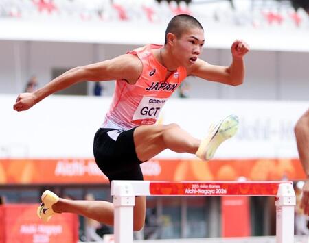 男子４００メートル障害予選　力走する後藤大樹