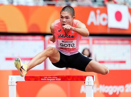 男子４００メートル障害予選　力走する後藤大樹