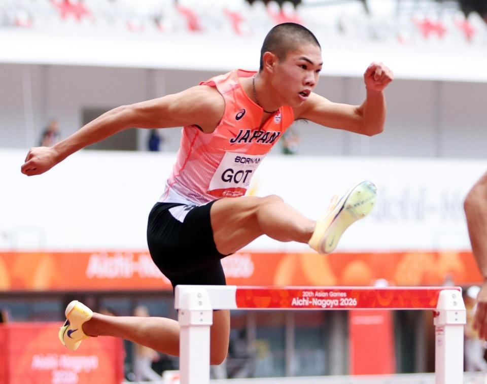 男子４００メートル障害予選　力走する後藤大樹