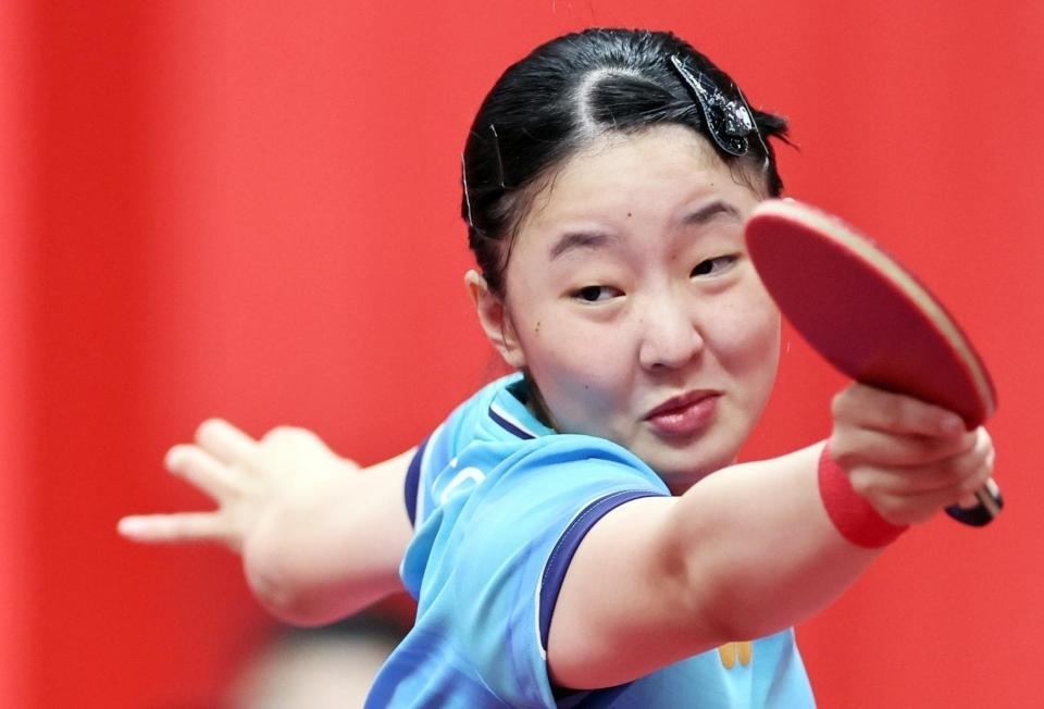 女子シングルス準々決勝　中国選手と対戦する張本美和