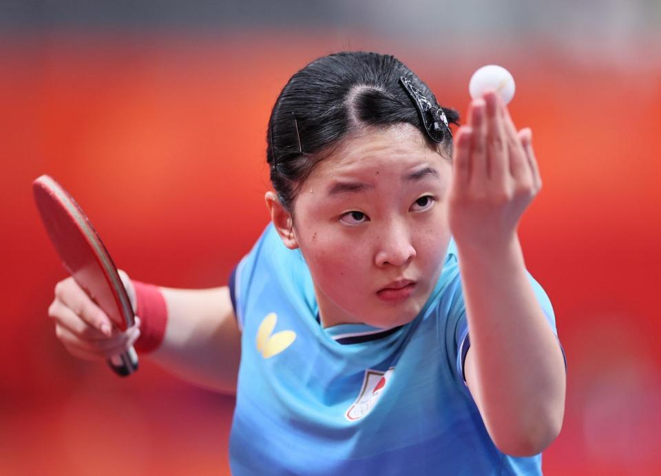 女子シングルス準々決勝　中国選手と対戦する張本美和