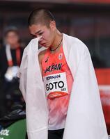 男子４００メートル障害決勝　２位となり悔しがる後藤大樹　