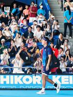 木下グループ・ジャパン・オープンの男子シングルス１回戦に臨む錦織圭