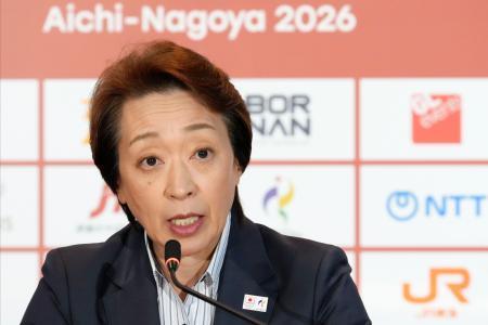 　記者会見するＪＯＣの橋本聖子会長＝３日午前、名古屋市