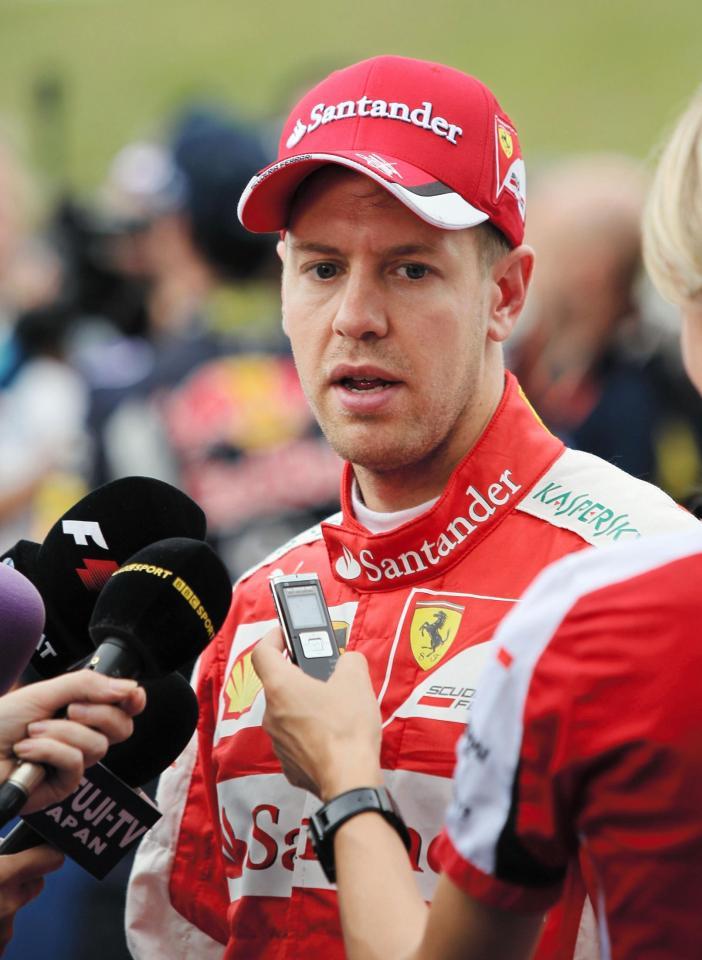 インタビューに応じるフェラーリのセバスチャン・ベッテル（フェテル）＝鈴鹿サーキット（撮影・神子素慎一）