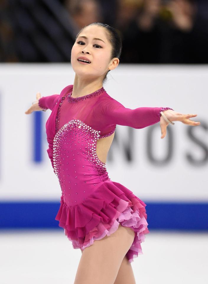 フィギュアスケート世界選手権の女子フリーで演技をする宮原知子。日本人で最高ながら５位に終わった＝２日、米ボストン（共同）