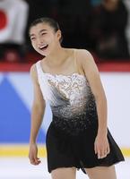 　女子フリーの演技を終え笑顔を見せる坂本花織＝ヘルシンキ（共同）