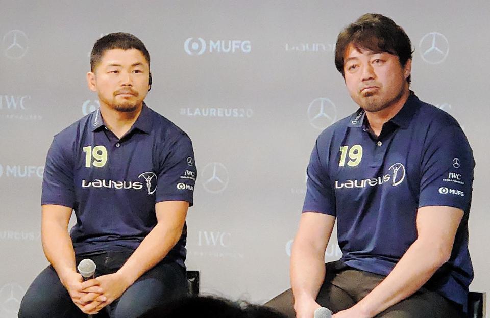 トークイベントに出席した日本代表・田中史朗（左）