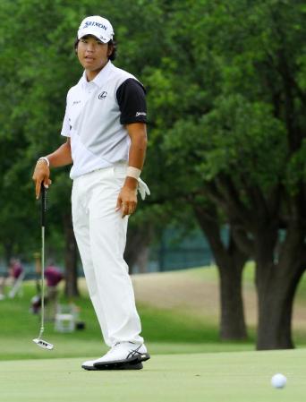 　９番でバーディーパットを外した松山英樹