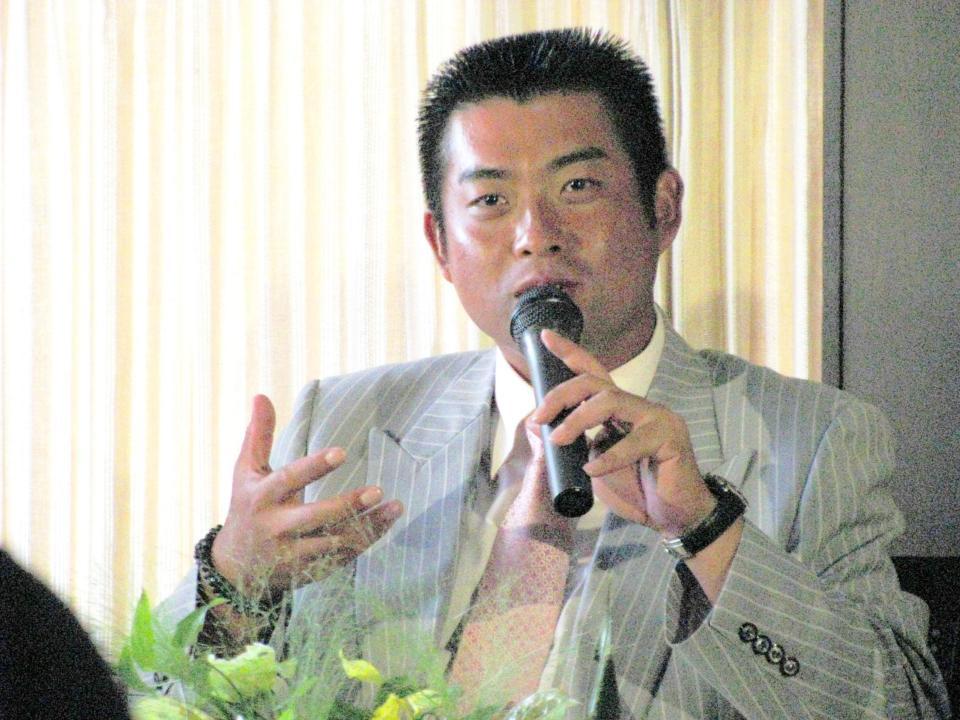 大会連覇へ意気込みを語る池田勇太＝六甲国際ＧＣ