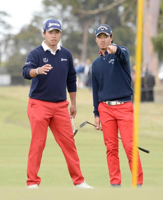 松山＆遼４位浮上　首位と７打差、大逆転へ気持ちと技合わせる