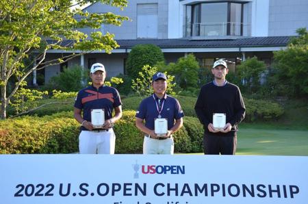 　全米オープン出場を決めた（左から）出水田大二郞、杉山知靖、Ｔ・シノット